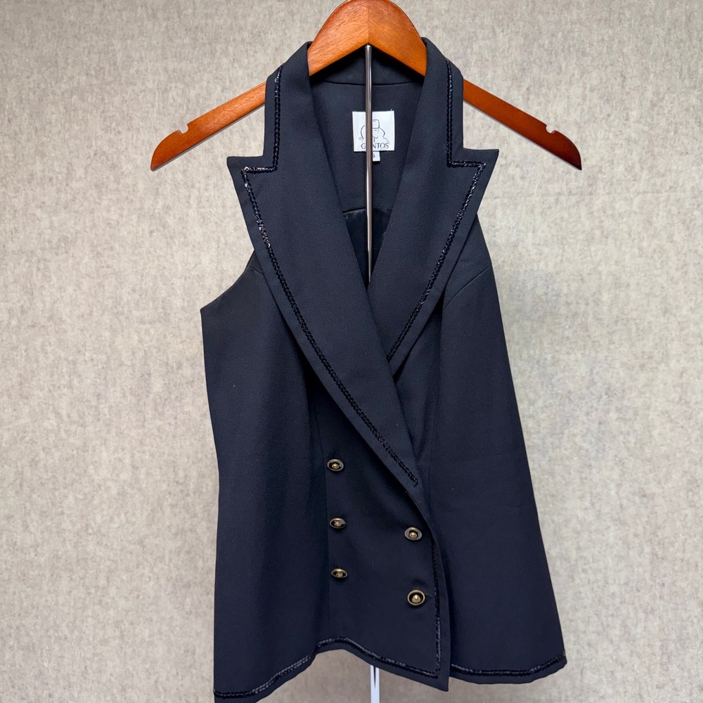 Vintage Gantos Black Double Breasted Vest Blazer Sequin Trim Size‎ 6 90s